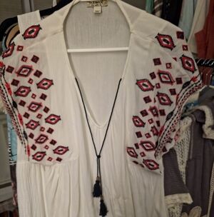 Boho White Shirt with Red and Black Embroided ⁹
